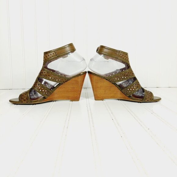 Franco Sarto Gavel Brown Leather Buckle Ankle Strap Wedge Sandals I268 - Picture 7 of 13